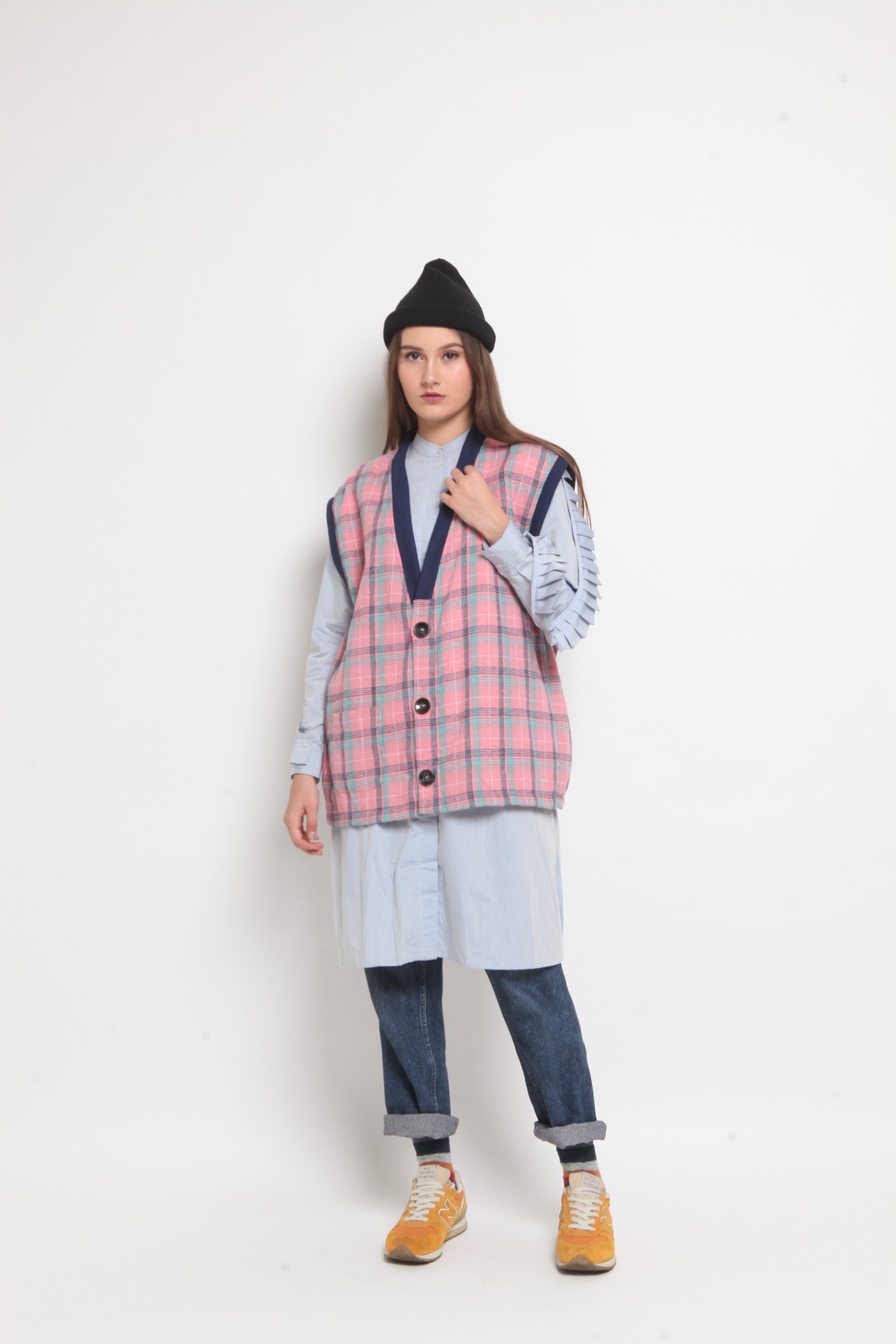 Wringkle Vest Tartan Pink