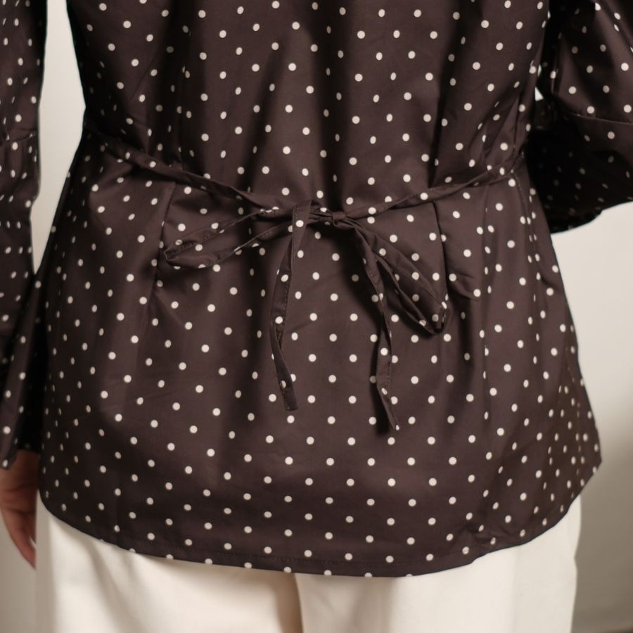 GIYOMI - Maya Blouse - Kemeja Wanita - Kemeja Bahan Soft Poly - Blouse Polkadot Peplum