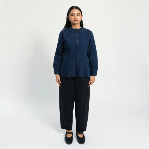 GIYOMI ID - Ava Blouse / Kemeja Wanita / Kemeja Bahan Denim / Baju Atasan Wanita