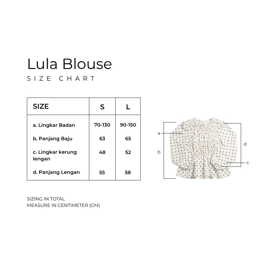 GIYOMI - Lula Blouse - Kemeja Wanita - Kemeja Bahan Poly Flow - Blouse Polkadot Smock Peplum