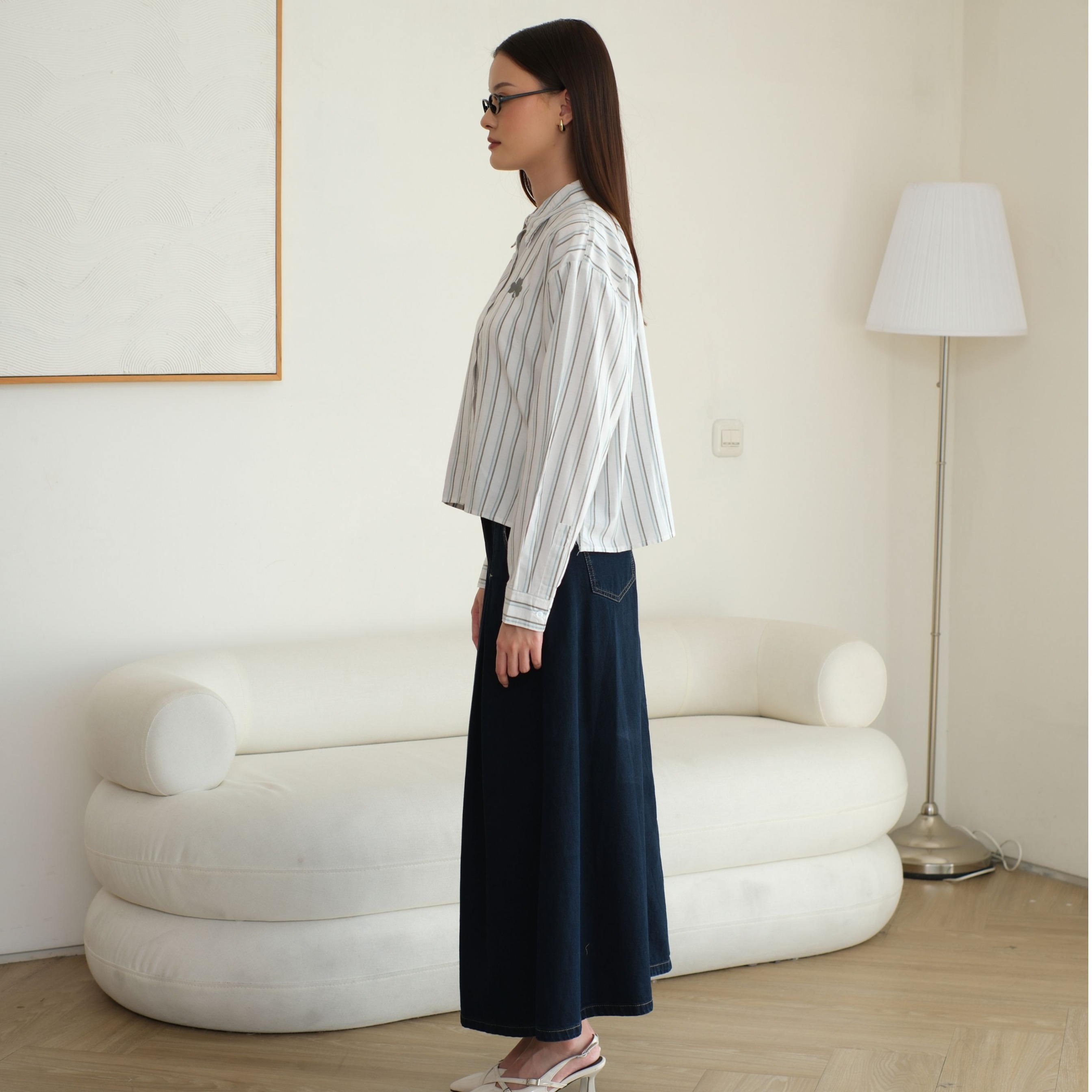 GIYOMI ID - Zoe Shirt / Kemeja Wanita Premium / Linen Look Stripe / Katun Linen