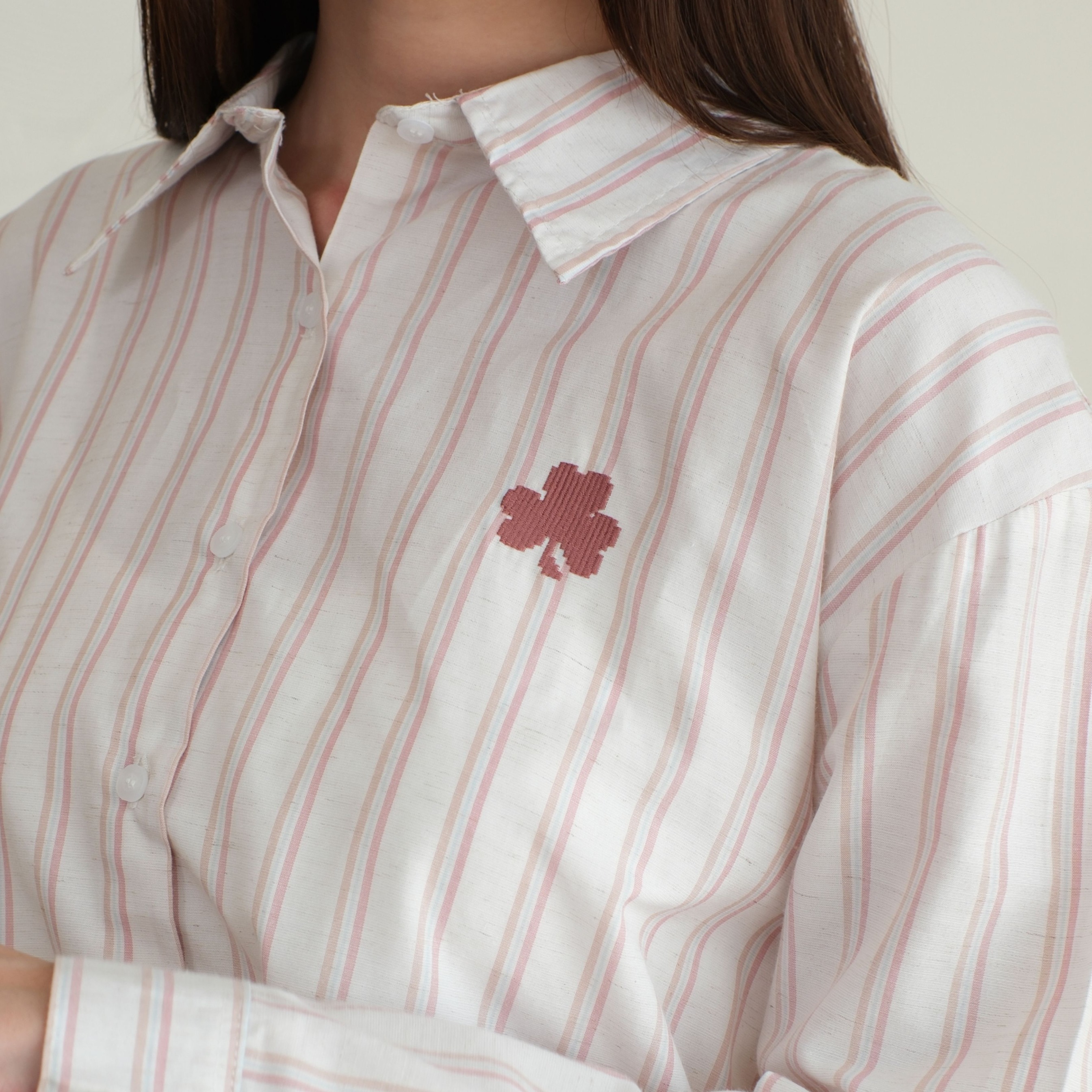 GIYOMI ID - Zoe Shirt / Kemeja Wanita Premium / Linen Look Stripe / Katun Linen