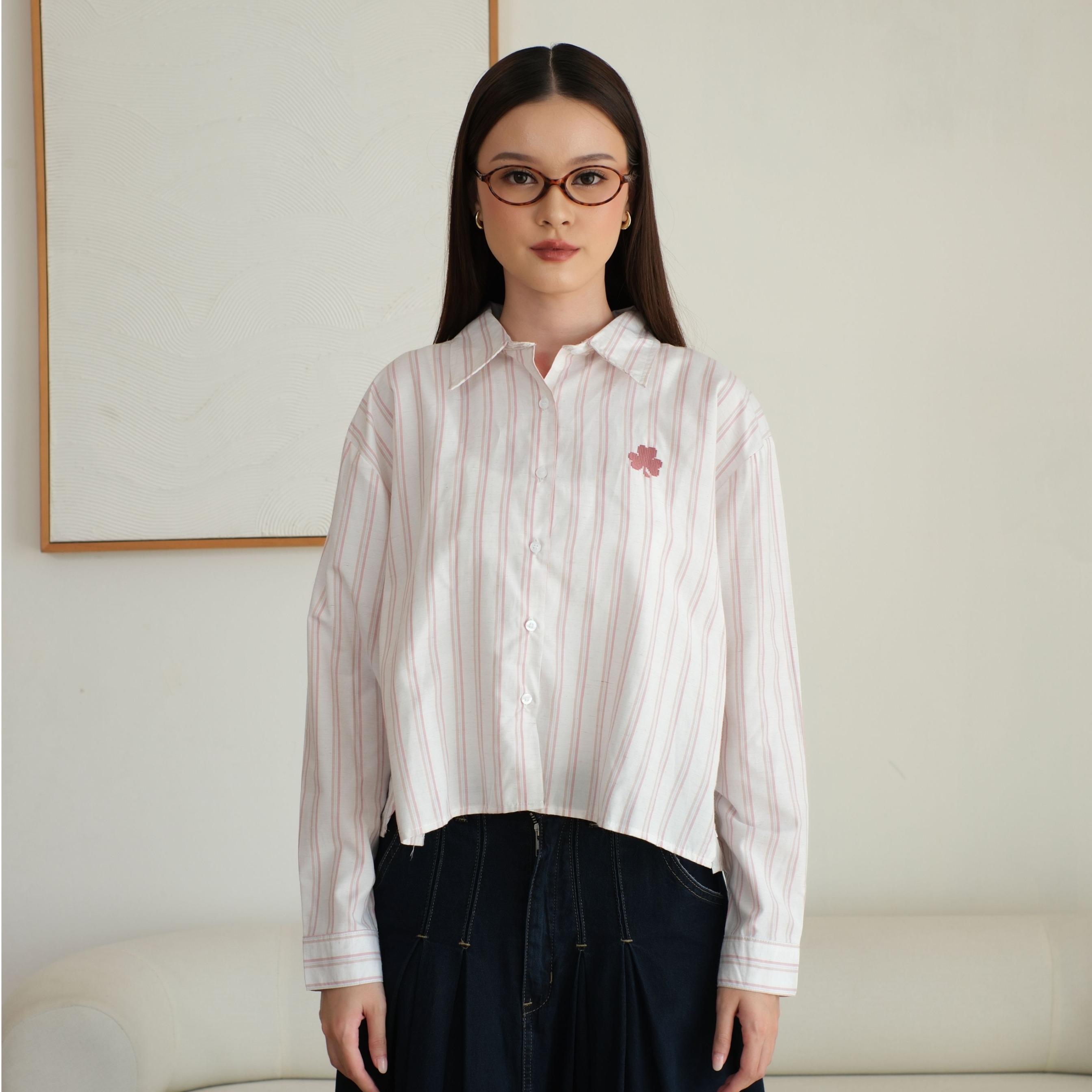 GIYOMI ID - Zoe Shirt / Kemeja Wanita Premium / Linen Look Stripe / Katun Linen