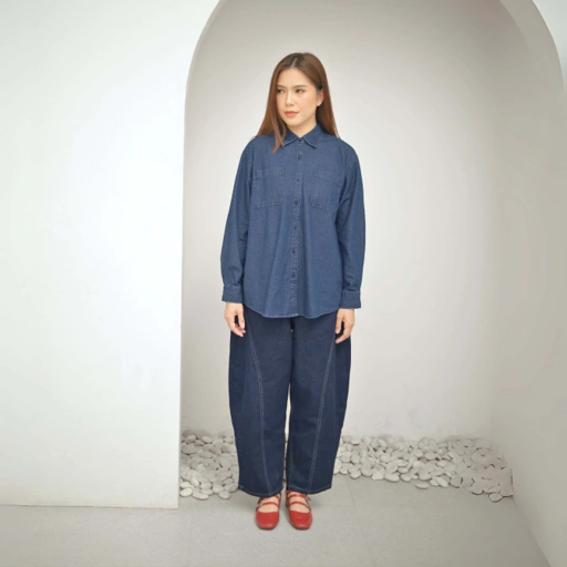 Image of GIYOMI ID - Shena Shirt / Kemeja Wanita / Kemeja Bahan Denim / Baju Atasan Wanita