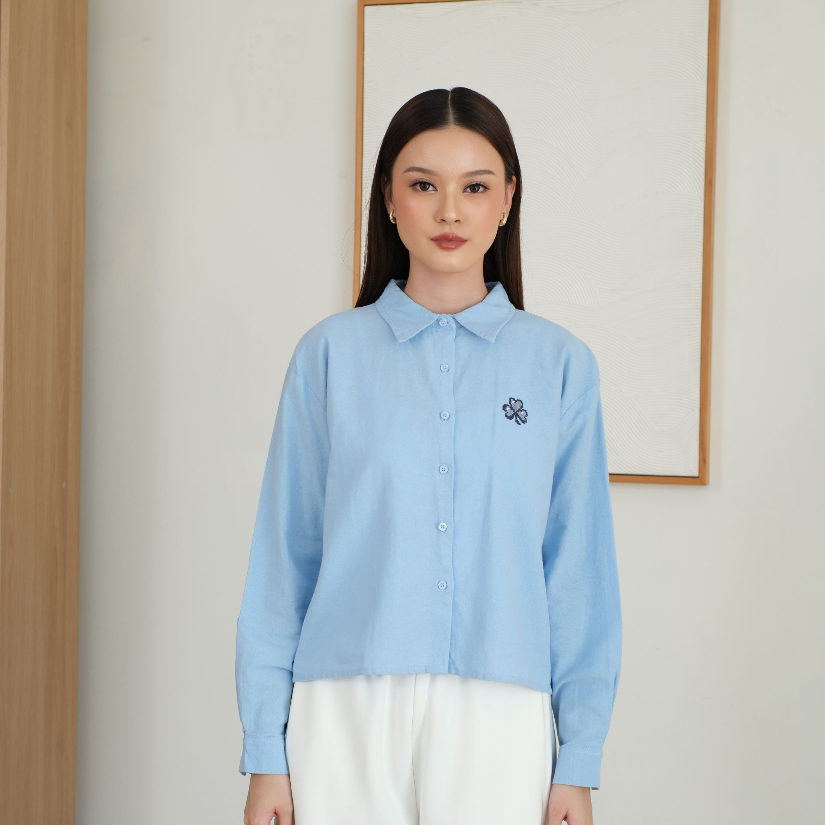 GIYOMI ID - Zoe Shirt / Kemeja Wanita Premium / Linen Look Stripe / Katun Linen