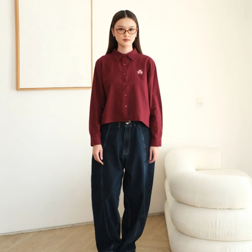 GIYOMI ID - Zoe Shirt / Kemeja Wanita Premium / Linen Look Stripe / Katun Linen