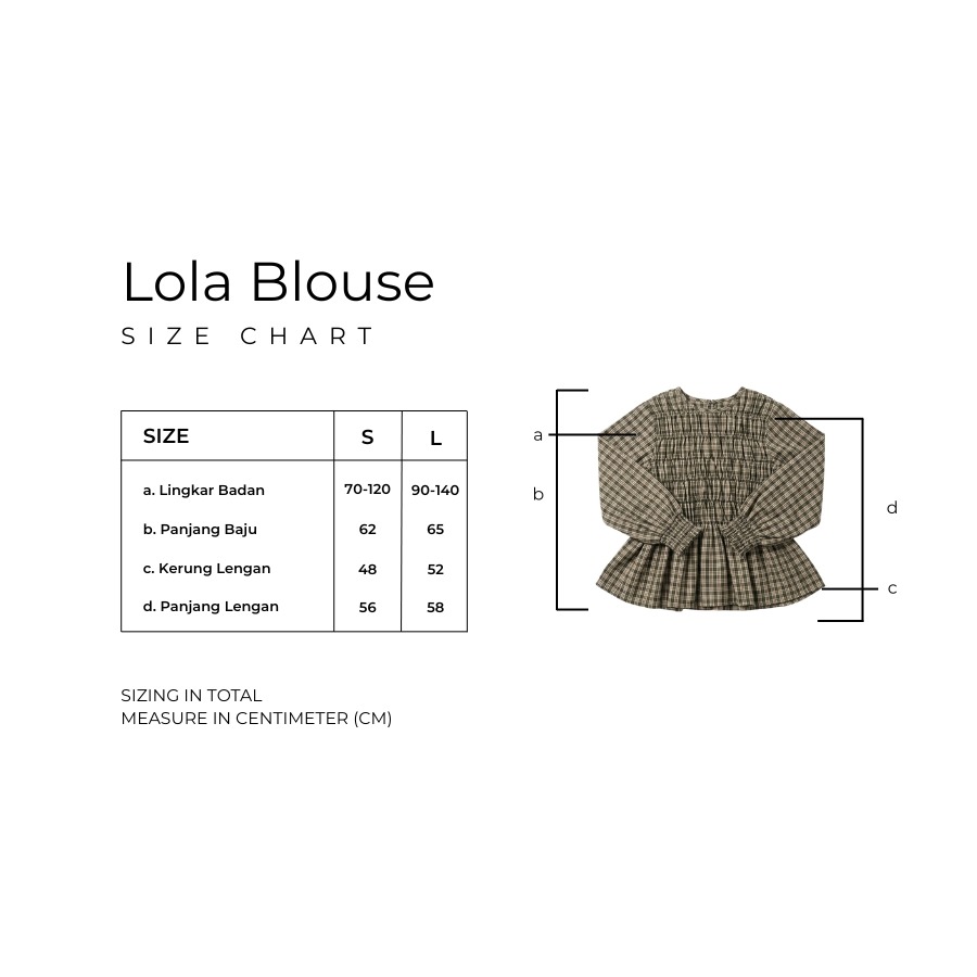 GIYOMI - Lola Blouse - Kemeja Wanita - Kemeja Bahan Soft Poly - Blouse Smock Kotak-Kotak