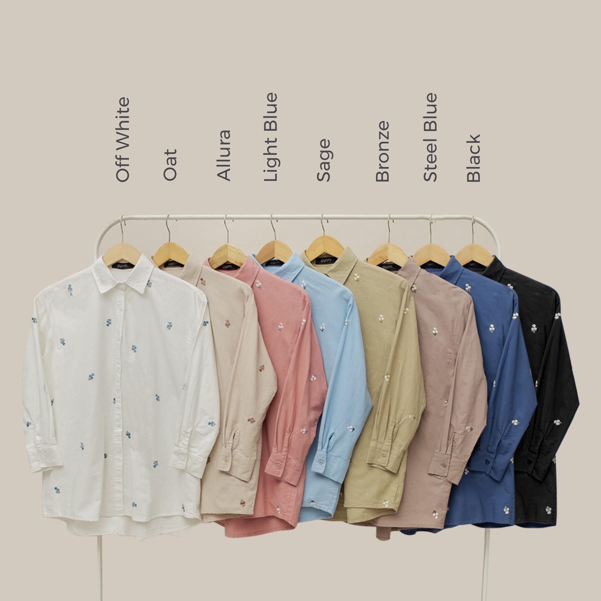 GIYOMI ID - Aile Shirt Embroidery / Kemeja Wanita / Kemeja Bahan Linen / Baju Atasan Wanita