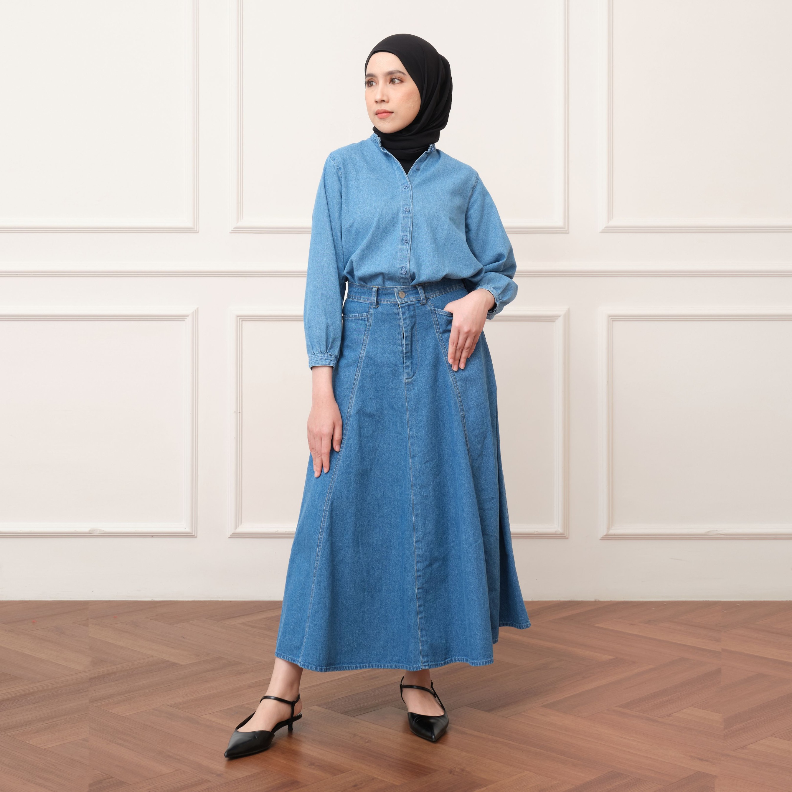 GIYOMI ID - Ellen Denim Skirt / Rok Wanita / Rok Bahan Jeans / Bawahan Wanita