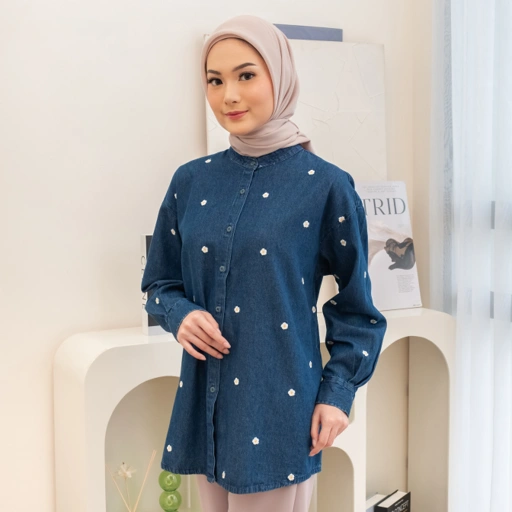 GIYOMI ID - Melissa Shirt / Kemeja Wanita / Kemeja Bahan Denim / Baju Atasan Wanita