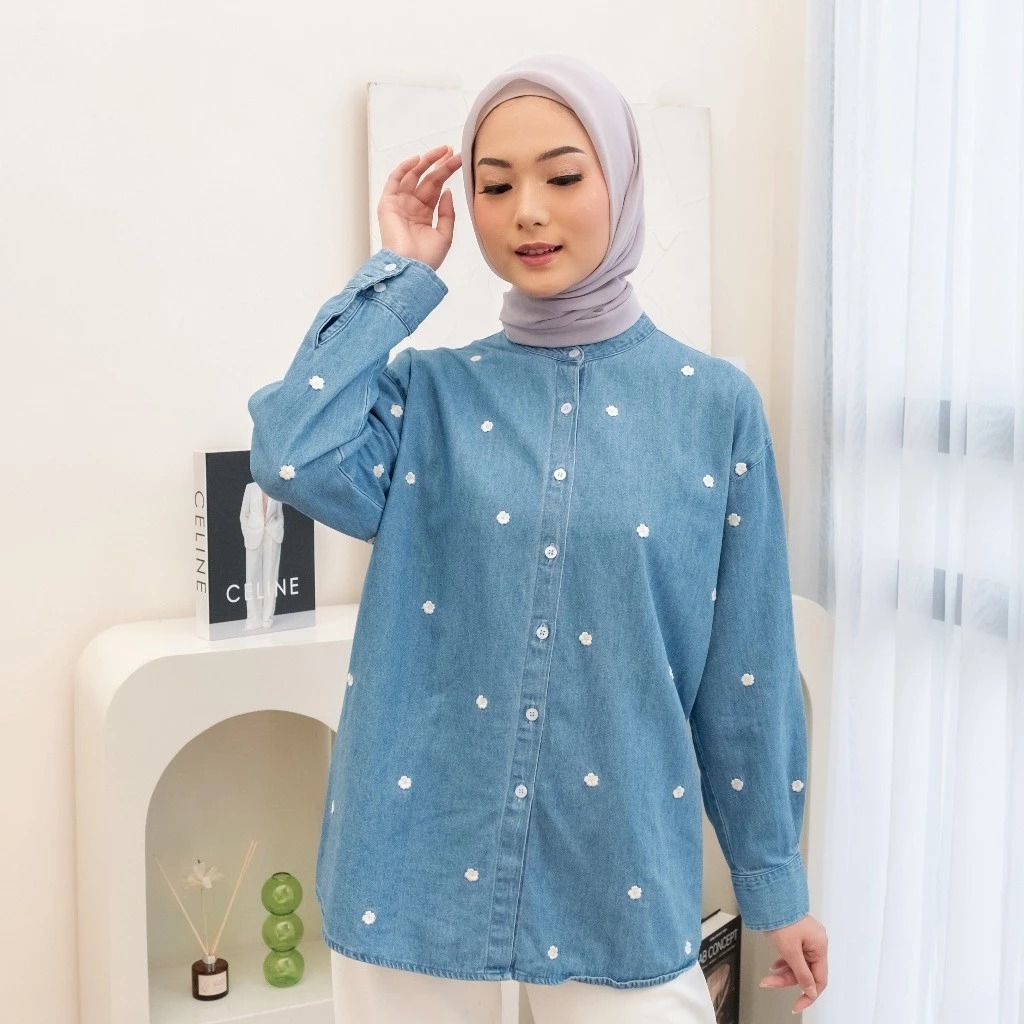 GIYOMI ID - Melissa Shirt / Kemeja Wanita / Kemeja Bahan Denim / Baju Atasan Wanita