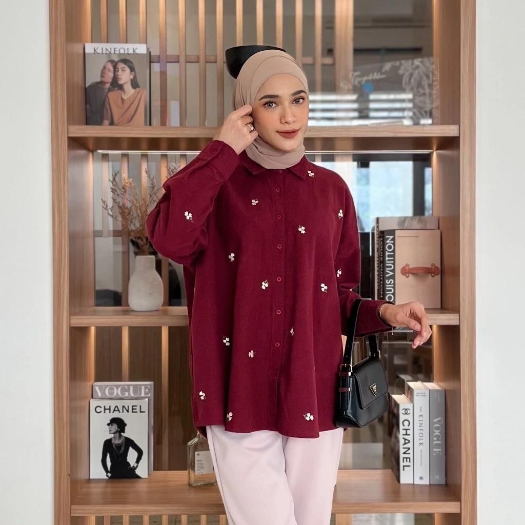 GIYOMI ID - Aile Shirt Embroidery / Kemeja Wanita / Kemeja Bahan Linen / Baju Atasan Wanita