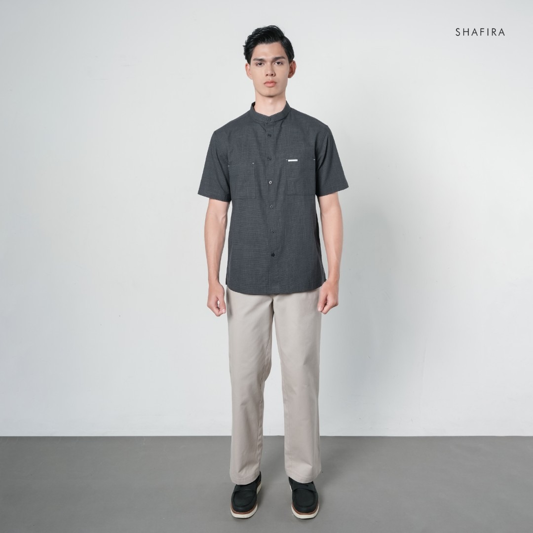 Shafira - Zerano Menswear - Cotton Textured Short Sleeve Shirt with Pockets - Bahan Cotton Slub