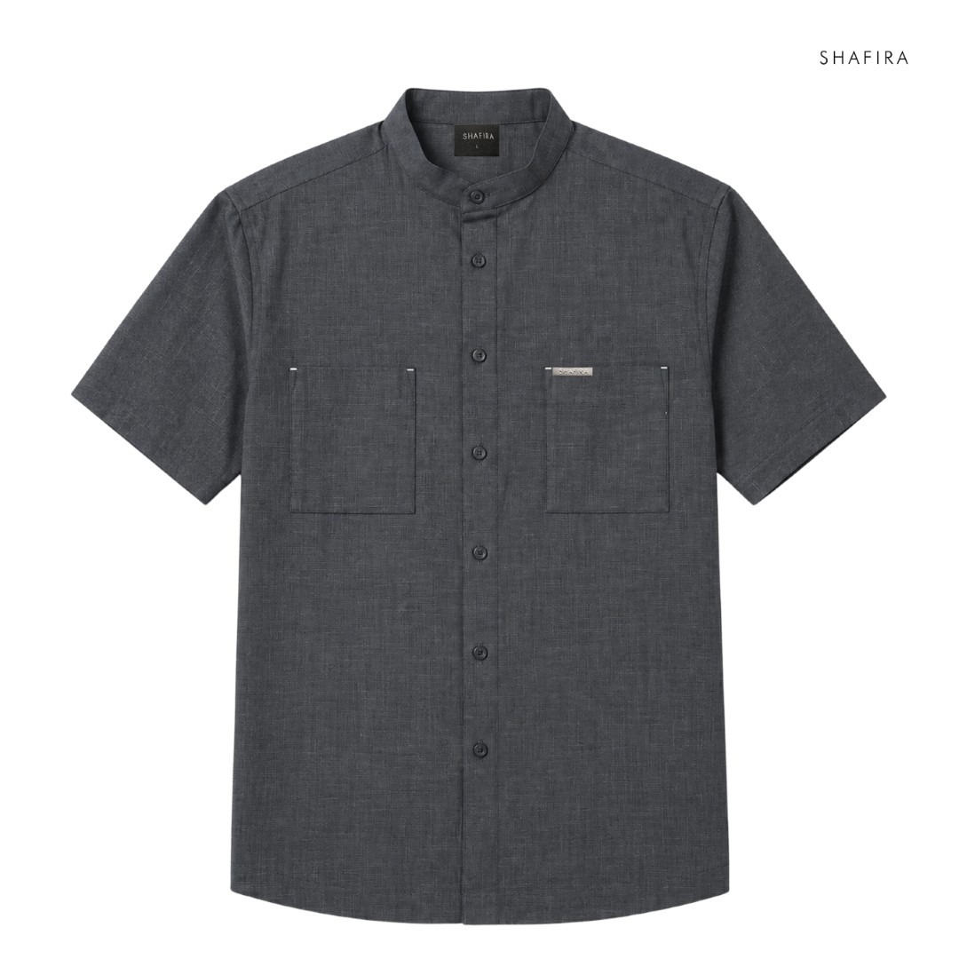 Shafira - Zerano Menswear - Cotton Textured Short Sleeve Shirt with Pockets - Bahan Cotton Slub