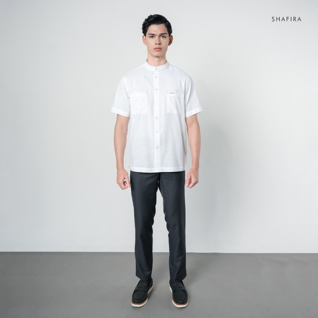 Shafira - Zerano Menswear - Cotton Textured Short Sleeve Shirt with Pockets - Bahan Cotton Slub