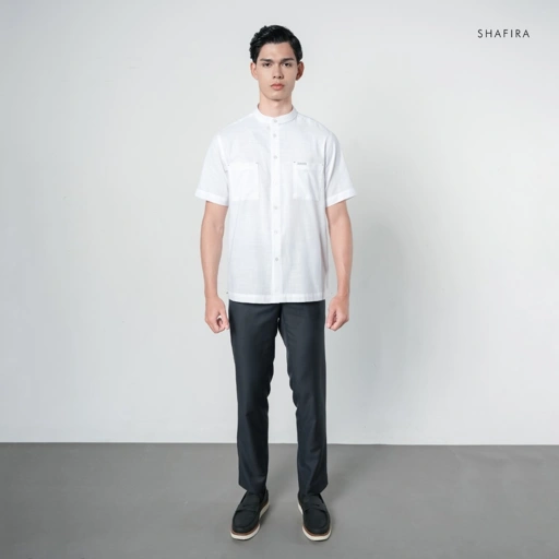 Shafira - Zerano Menswear - Cotton Textured Short Sleeve Shirt with Pockets - Bahan Cotton Slub