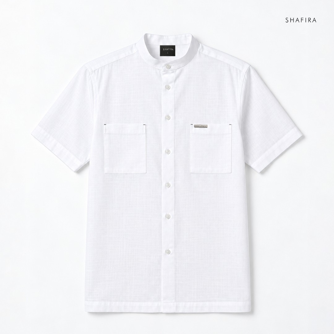 Shafira - Zerano Menswear - Cotton Textured Short Sleeve Shirt with Pockets - Bahan Cotton Slub
