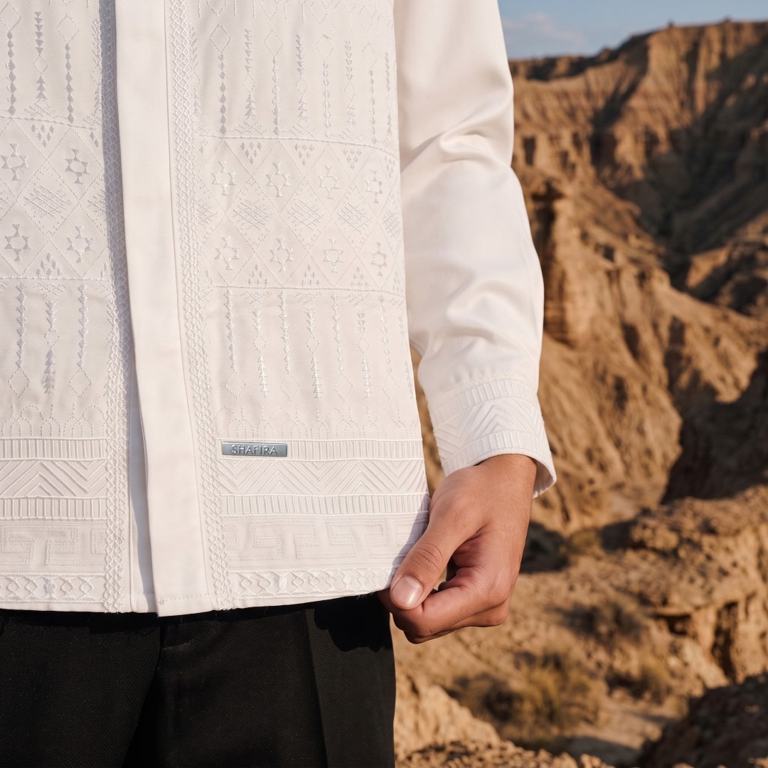 Shafira - Topaz Menswear - Cotton Textured Long Sleeve Shirt With Embroidery - Bahan Cotton Twill Shinel