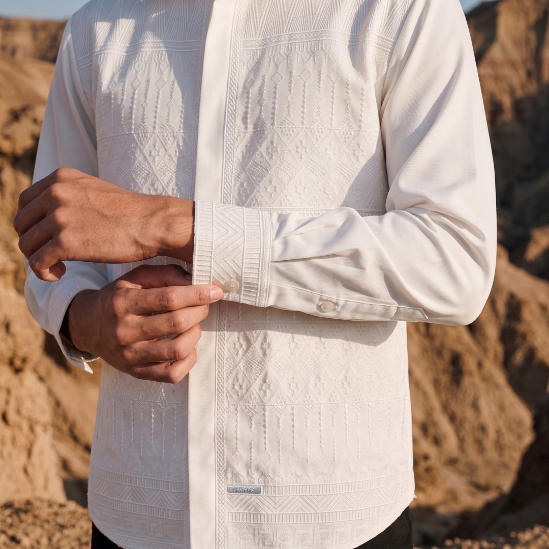 Shafira - Topaz Menswear - Cotton Textured Long Sleeve Shirt With Embroidery - Bahan Cotton Twill Shinel