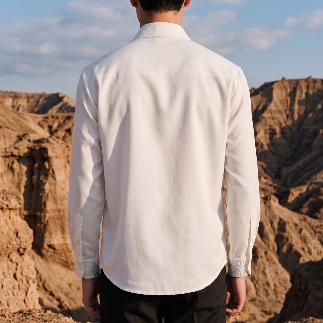 Shafira - Topaz Menswear - Cotton Textured Long Sleeve Shirt With Embroidery - Bahan Cotton Twill Shinel