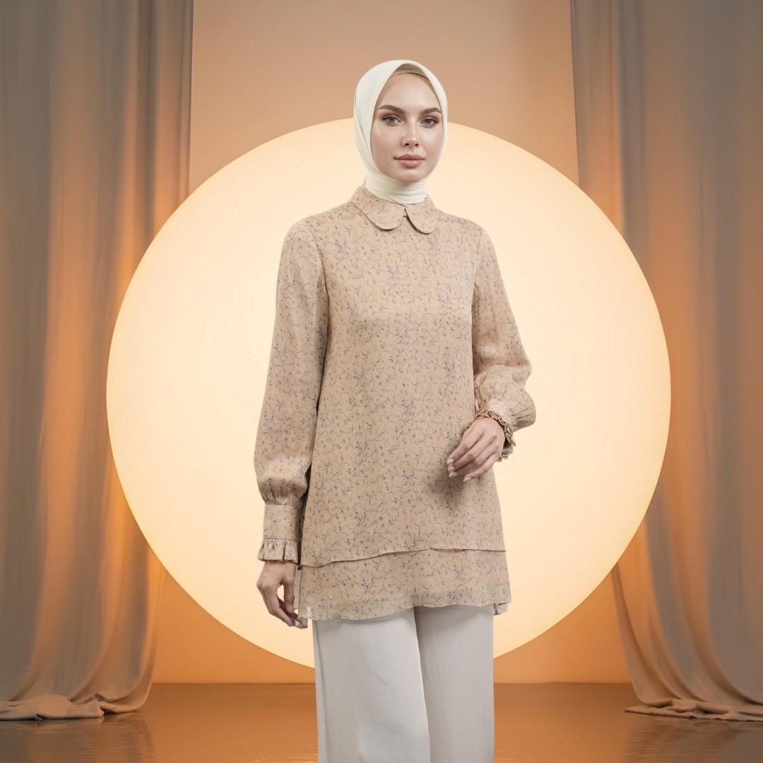 Shafira Nevira Blouse | Tunik Atasan Wanita | Bahan Chiffon Crush Printed