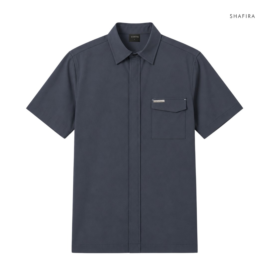Shafira - Therio Menswear - Nylon Stretch Short Sleeve Shirt - Bahan Nylon 4 Way Stretch