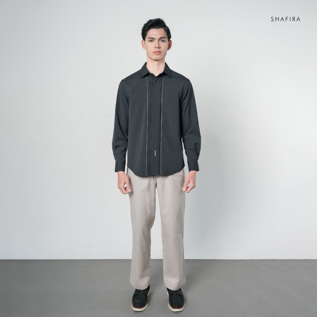 Shafira - Altura Menswear - Poly Textured Long Sleeve Shirt with Opnaisel - Bahan Semi Wool