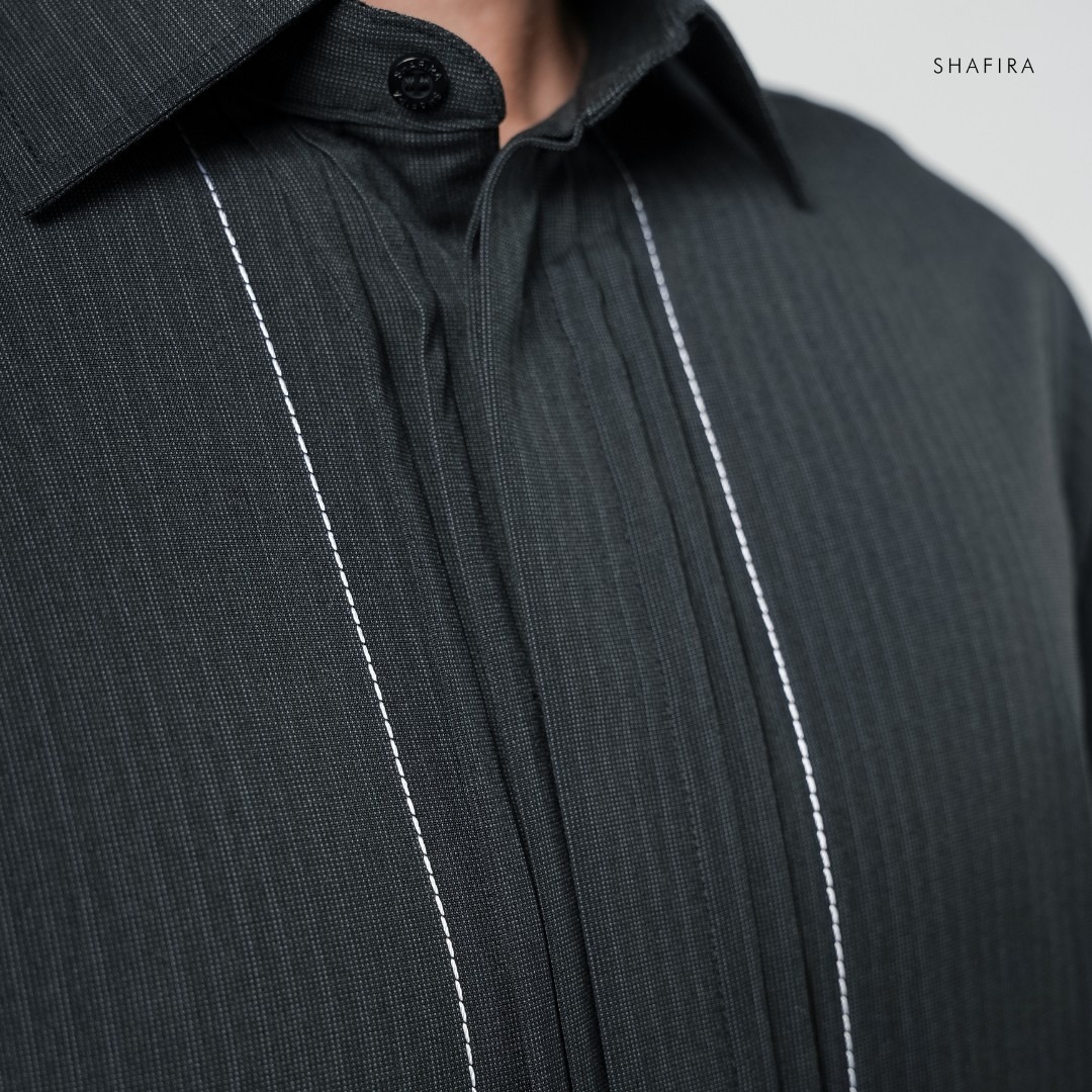 Shafira - Altura Menswear - Poly Textured Long Sleeve Shirt with Opnaisel - Bahan Semi Wool