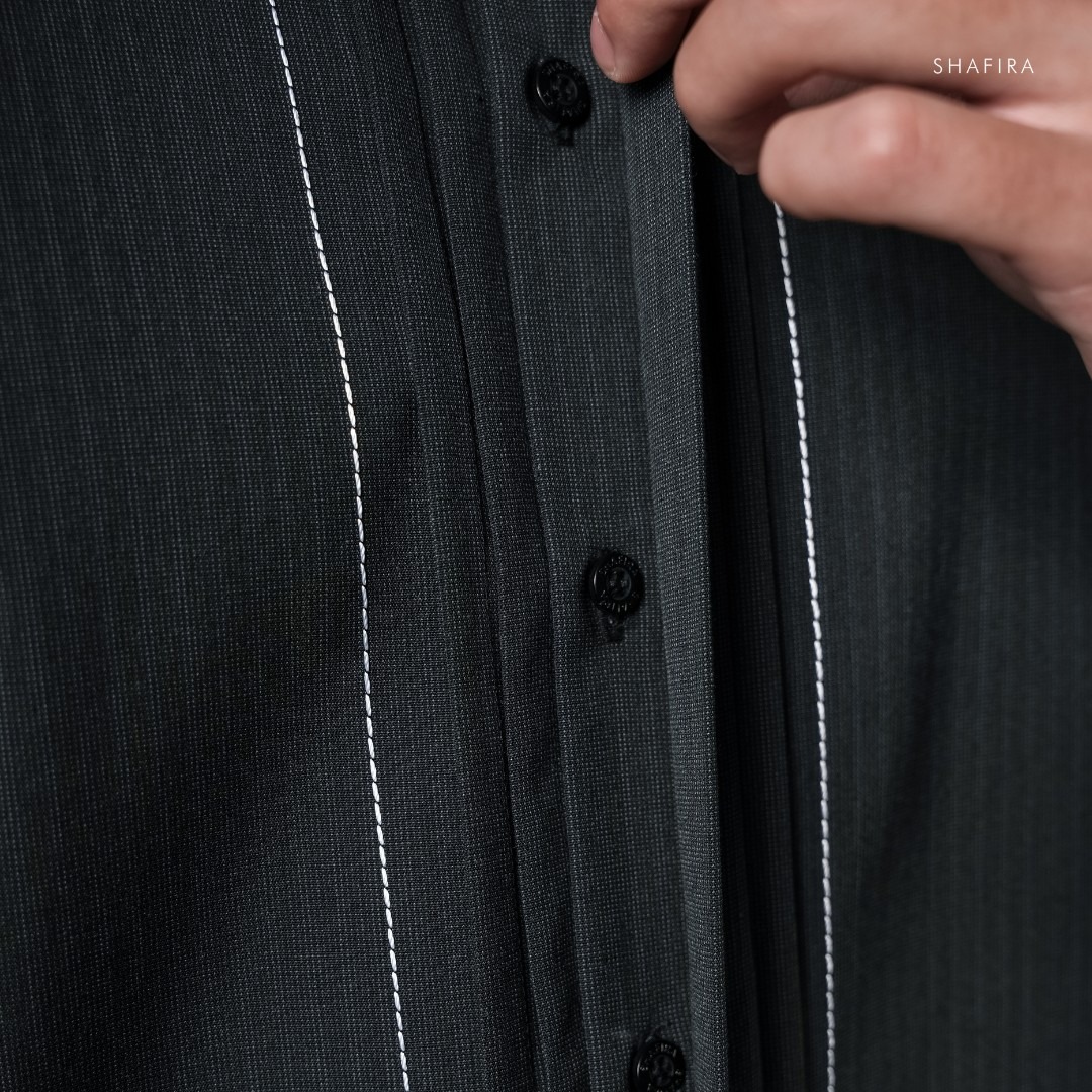 Shafira - Altura Menswear - Poly Textured Long Sleeve Shirt with Opnaisel - Bahan Semi Wool