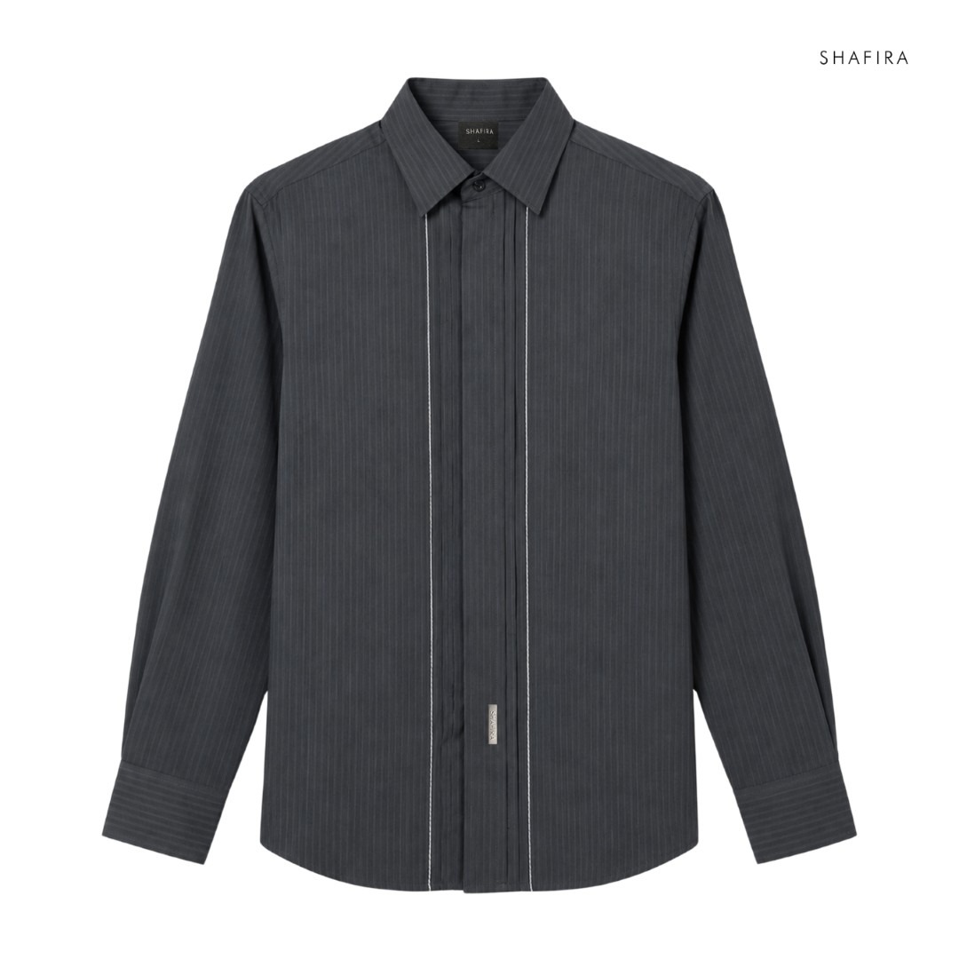 Shafira - Altura Menswear - Poly Textured Long Sleeve Shirt with Opnaisel - Bahan Semi Wool
