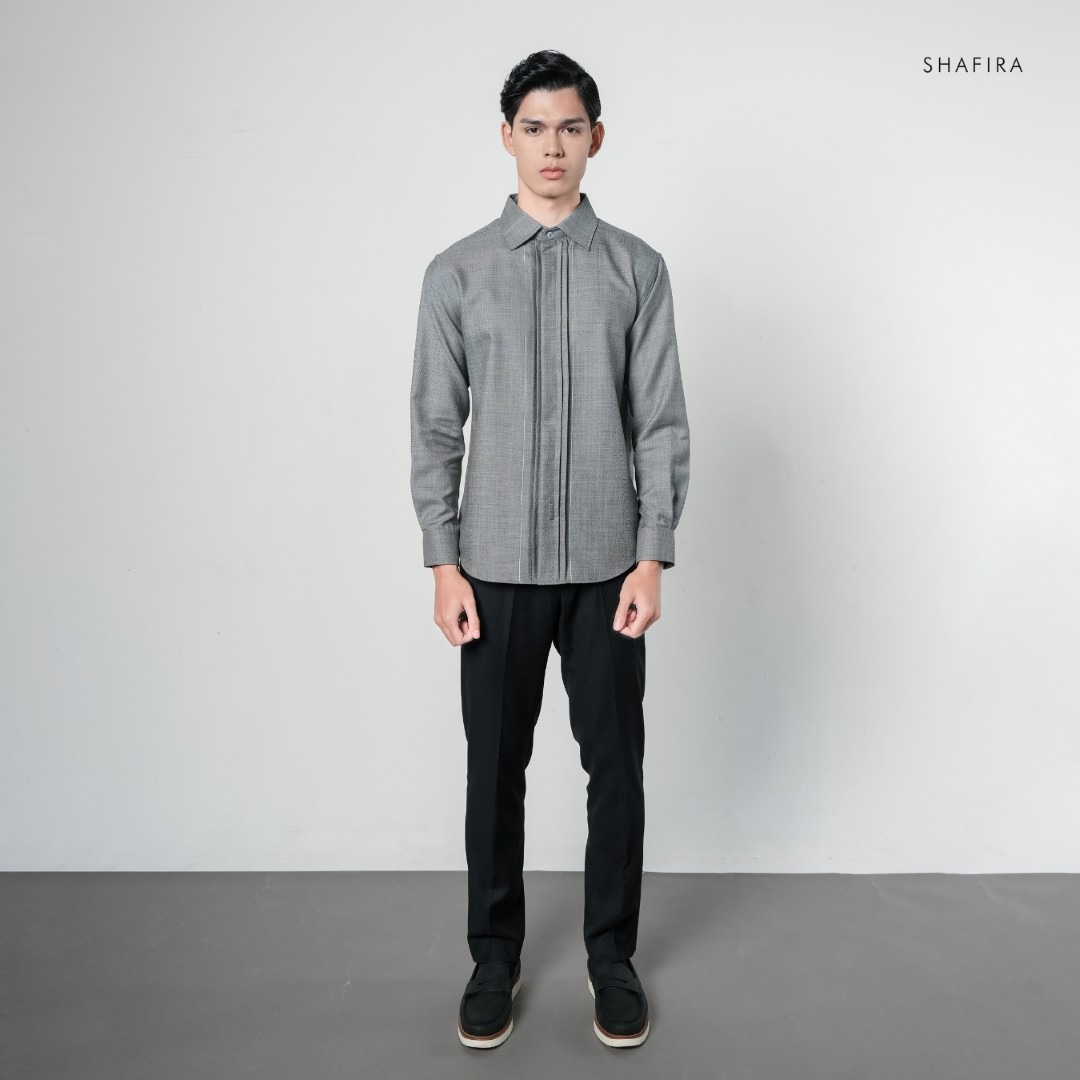 Shafira - Altura Menswear - Poly Textured Long Sleeve Shirt with Opnaisel - Bahan Semi Wool