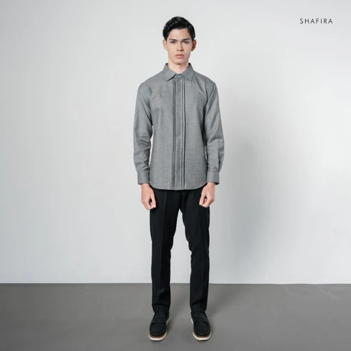 Shafira - Altura Menswear - Poly Textured Long Sleeve Shirt with Opnaisel - Bahan Semi Wool