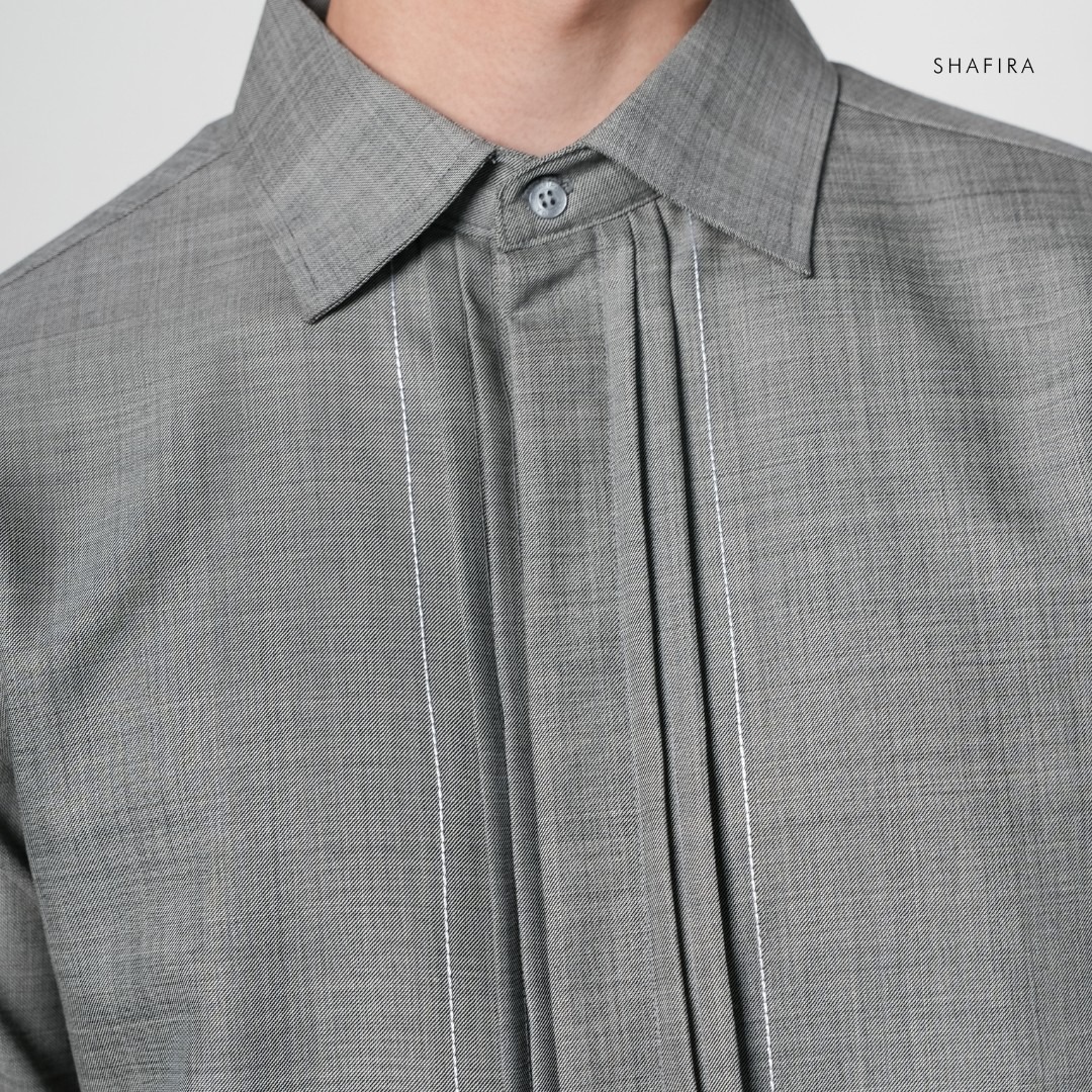Shafira - Altura Menswear - Poly Textured Long Sleeve Shirt with Opnaisel - Bahan Semi Wool