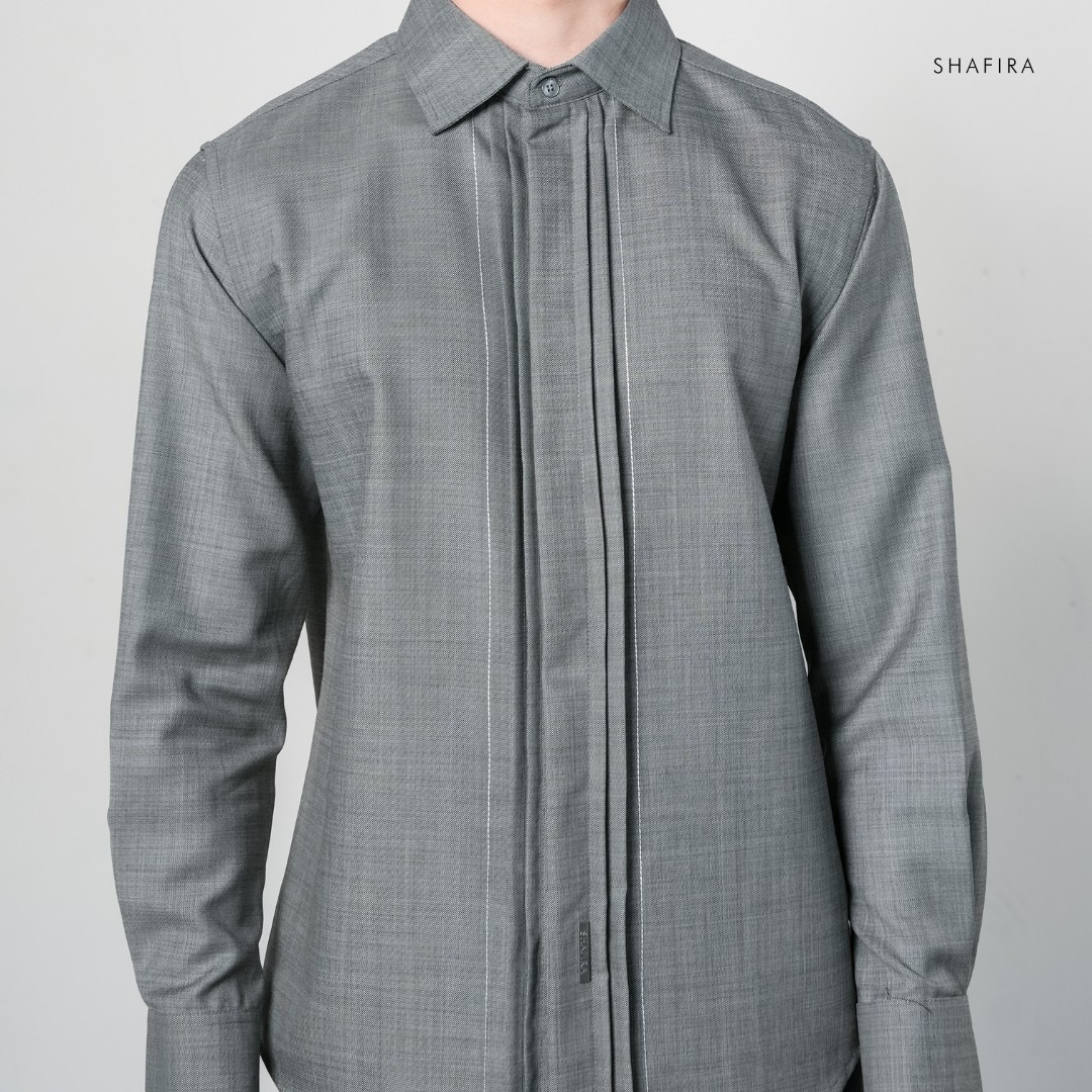 Shafira - Altura Menswear - Poly Textured Long Sleeve Shirt with Opnaisel - Bahan Semi Wool