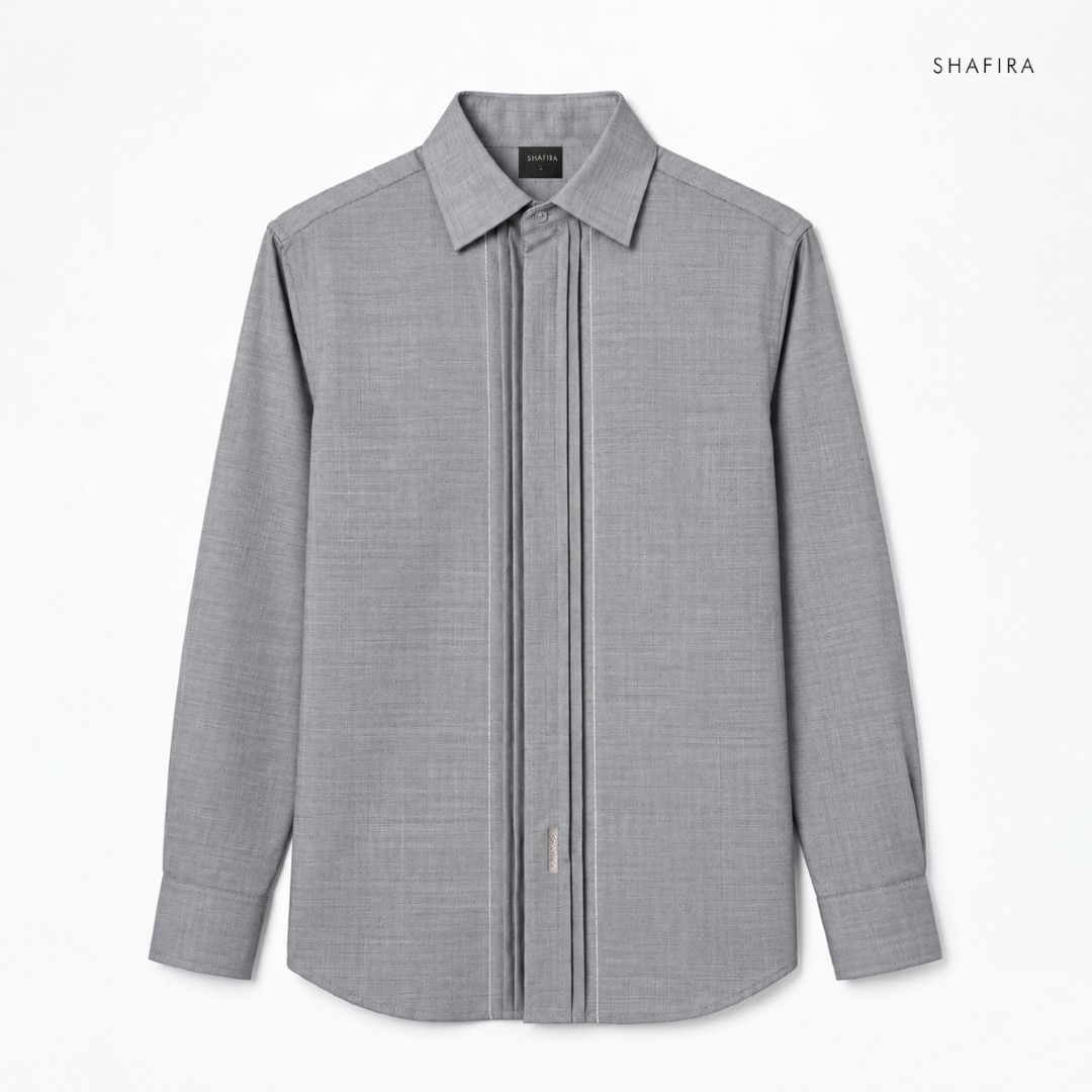 Shafira - Altura Menswear - Poly Textured Long Sleeve Shirt with Opnaisel - Bahan Semi Wool