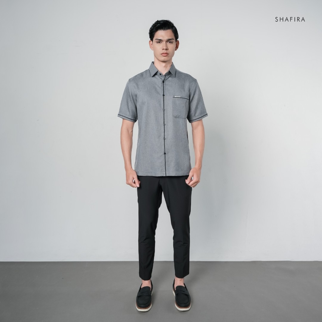 Shafira - Zorvi Menswear - Poly Textured Linen Short Sleeve Shirt - Bahan Semi Wool