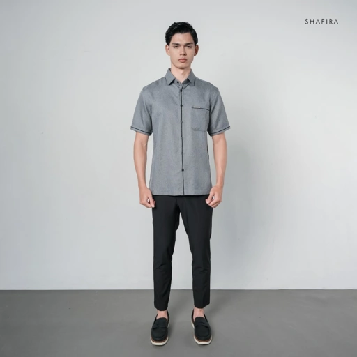Shafira - Zorvi Menswear - Poly Textured Linen Short Sleeve Shirt - Bahan Semi Wool