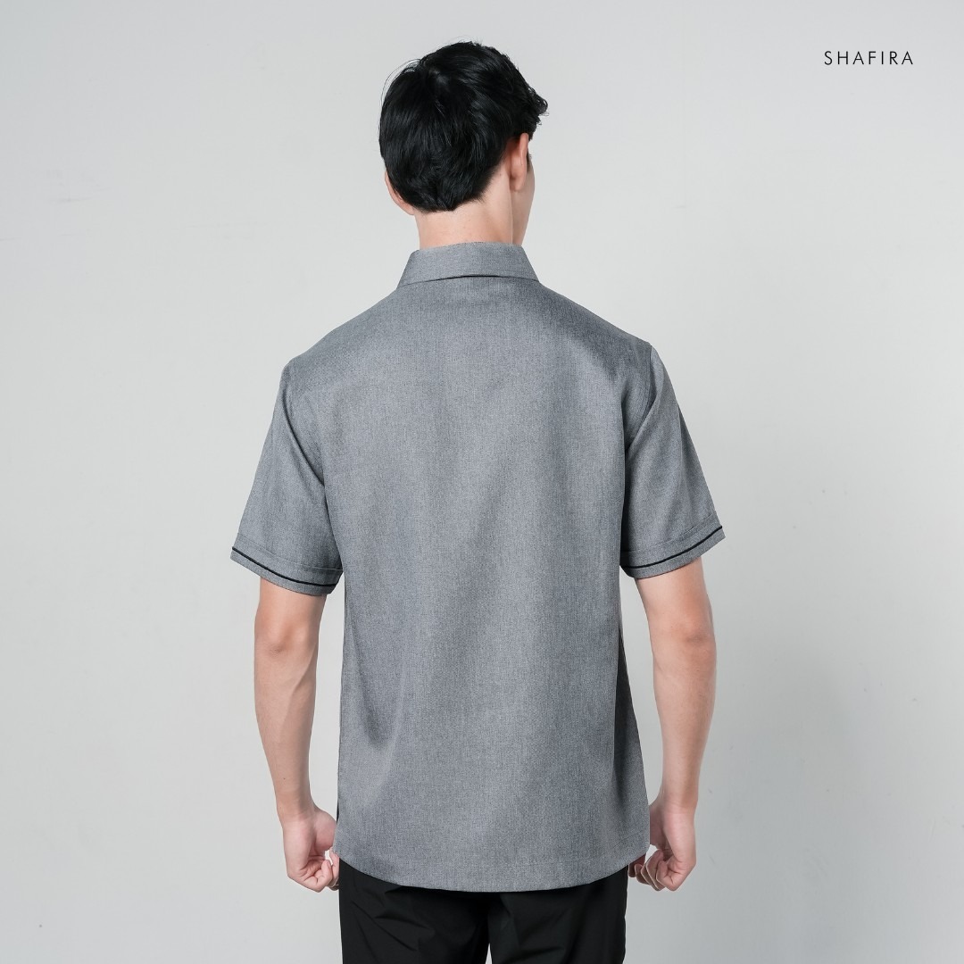 Shafira - Zorvi Menswear - Poly Textured Linen Short Sleeve Shirt - Bahan Semi Wool