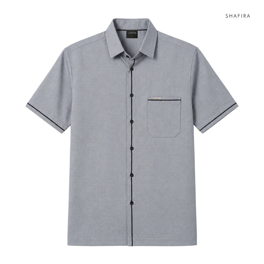 Shafira - Zorvi Menswear - Poly Textured Linen Short Sleeve Shirt - Bahan Semi Wool