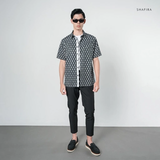 Shafira - Veriel Menswear - Printed Geo Short Sleeve Shirt - Bahan Poly Cotton Dobby Printed