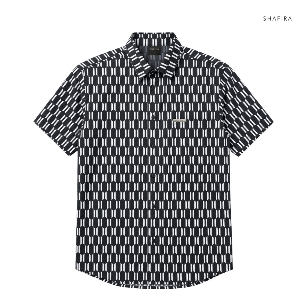 Shafira - Veriel Menswear - Printed Geo Short Sleeve Shirt - Bahan Poly Cotton Dobby Printed