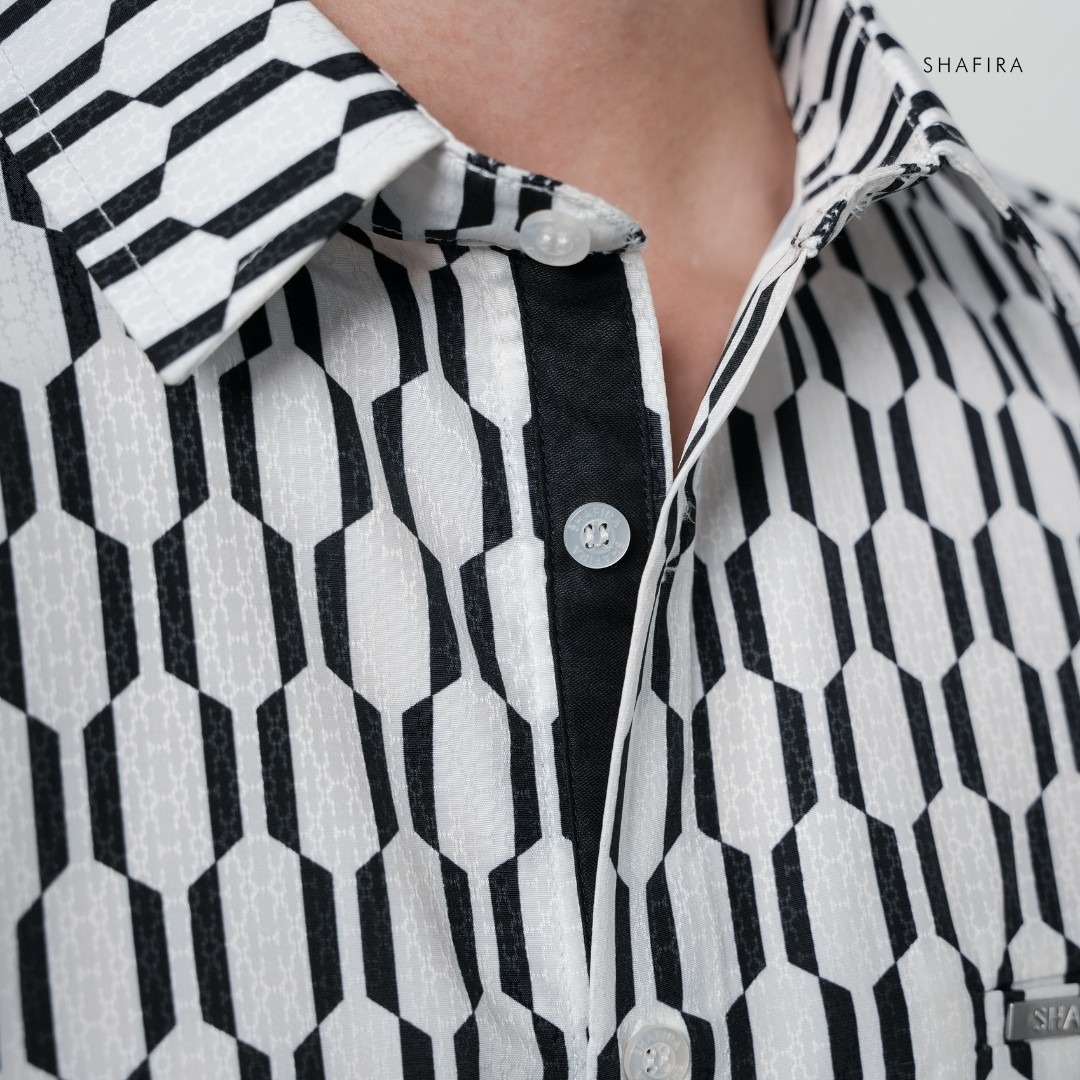Shafira - Veriel Menswear - Printed Geo Short Sleeve Shirt - Bahan Poly Cotton Dobby Printed