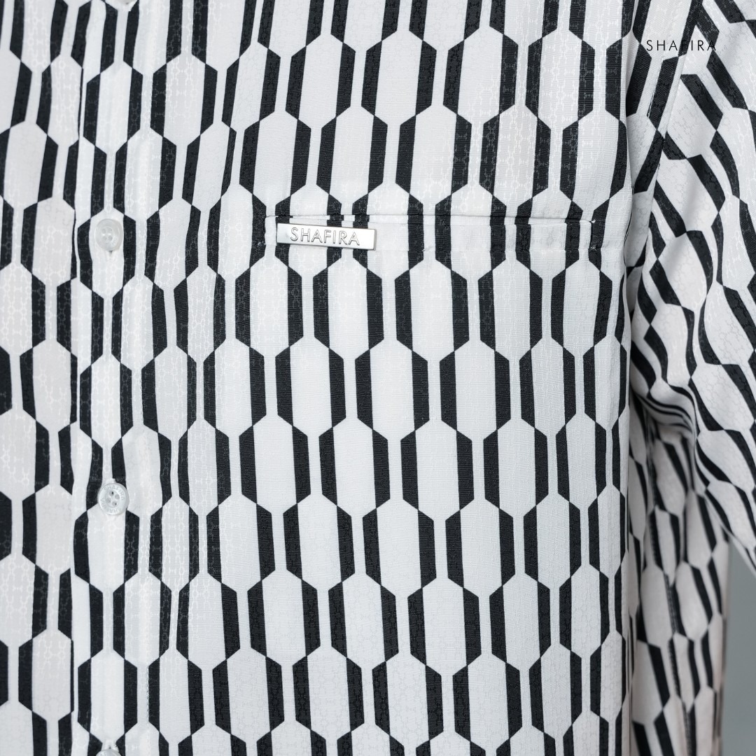 Shafira - Veriel Menswear - Printed Geo Short Sleeve Shirt - Bahan Poly Cotton Dobby Printed