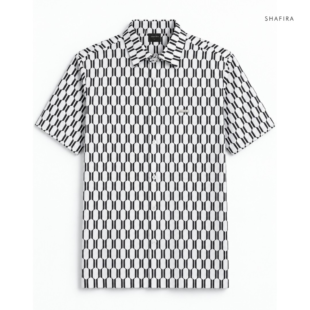Shafira - Veriel Menswear - Printed Geo Short Sleeve Shirt - Bahan Poly Cotton Dobby Printed