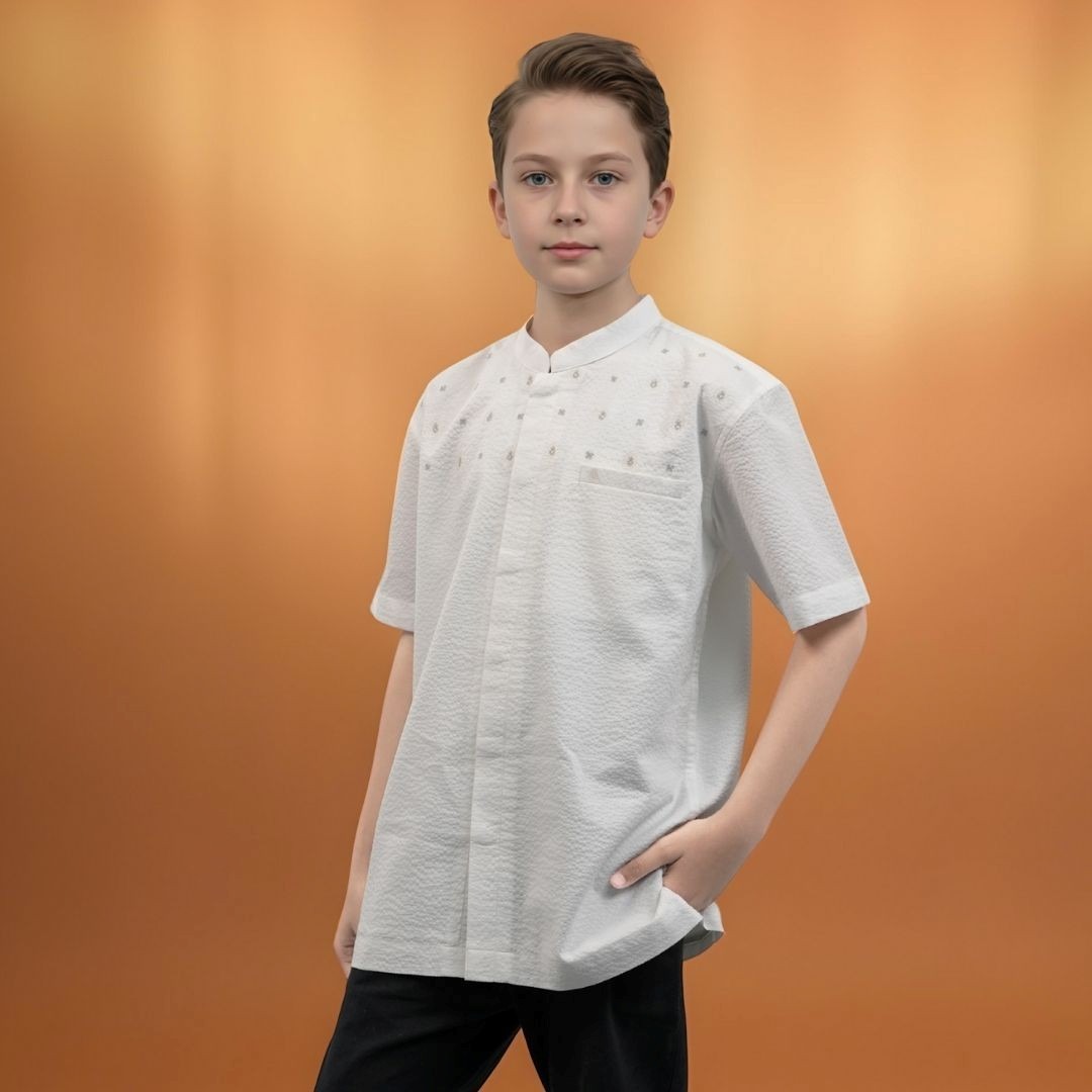 Shafira | Syafran Menswear Boys | Koko Tangan Pendek Anak Laki-Laki | Bahan Cotton Crinkle