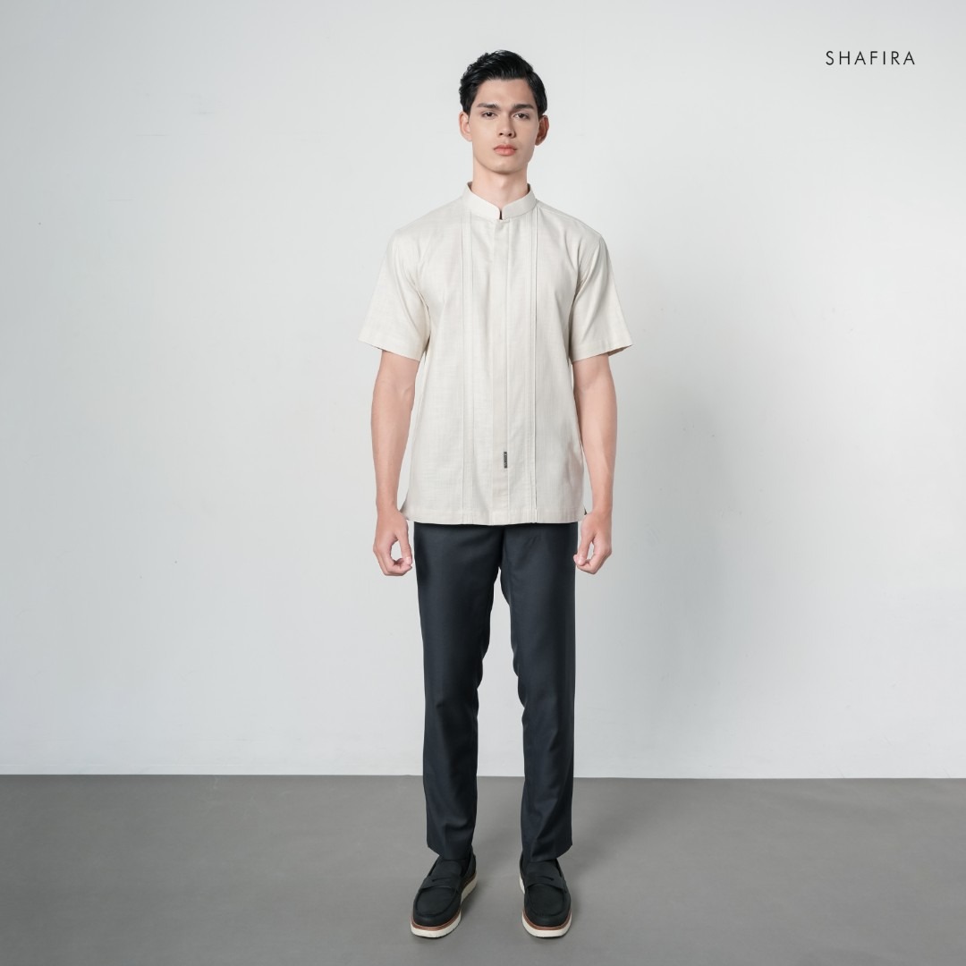 Shafira | Thavi Menswear | Linen With Binding Short Sleeve Shirt Pria Premium | Bahan Linen Dyed