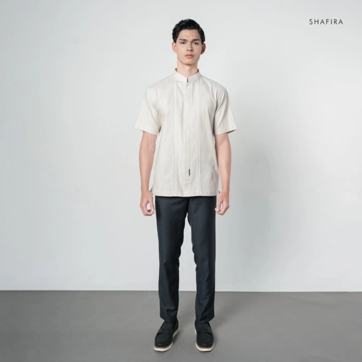 Shafira | Thavi Menswear | Linen With Binding Short Sleeve Shirt Pria Premium | Bahan Linen Dyed