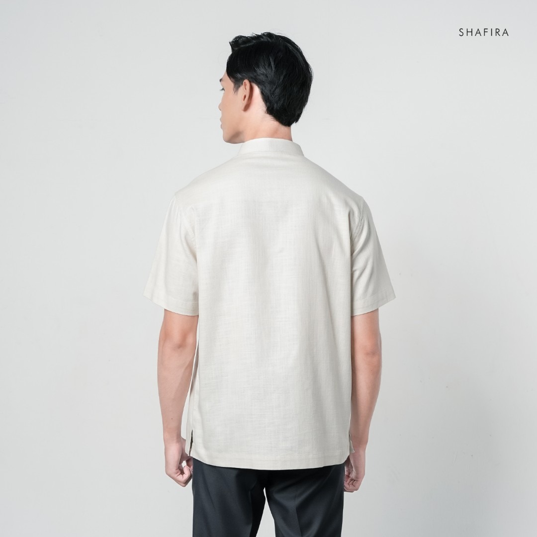 Shafira | Thavi Menswear | Linen With Binding Short Sleeve Shirt Pria Premium | Bahan Linen Dyed