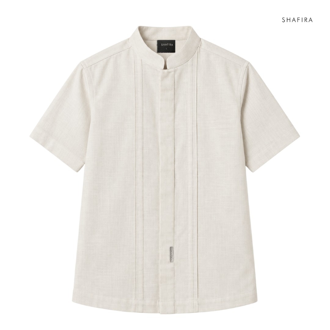 Shafira | Thavi Menswear | Linen With Binding Short Sleeve Shirt Pria Premium | Bahan Linen Dyed