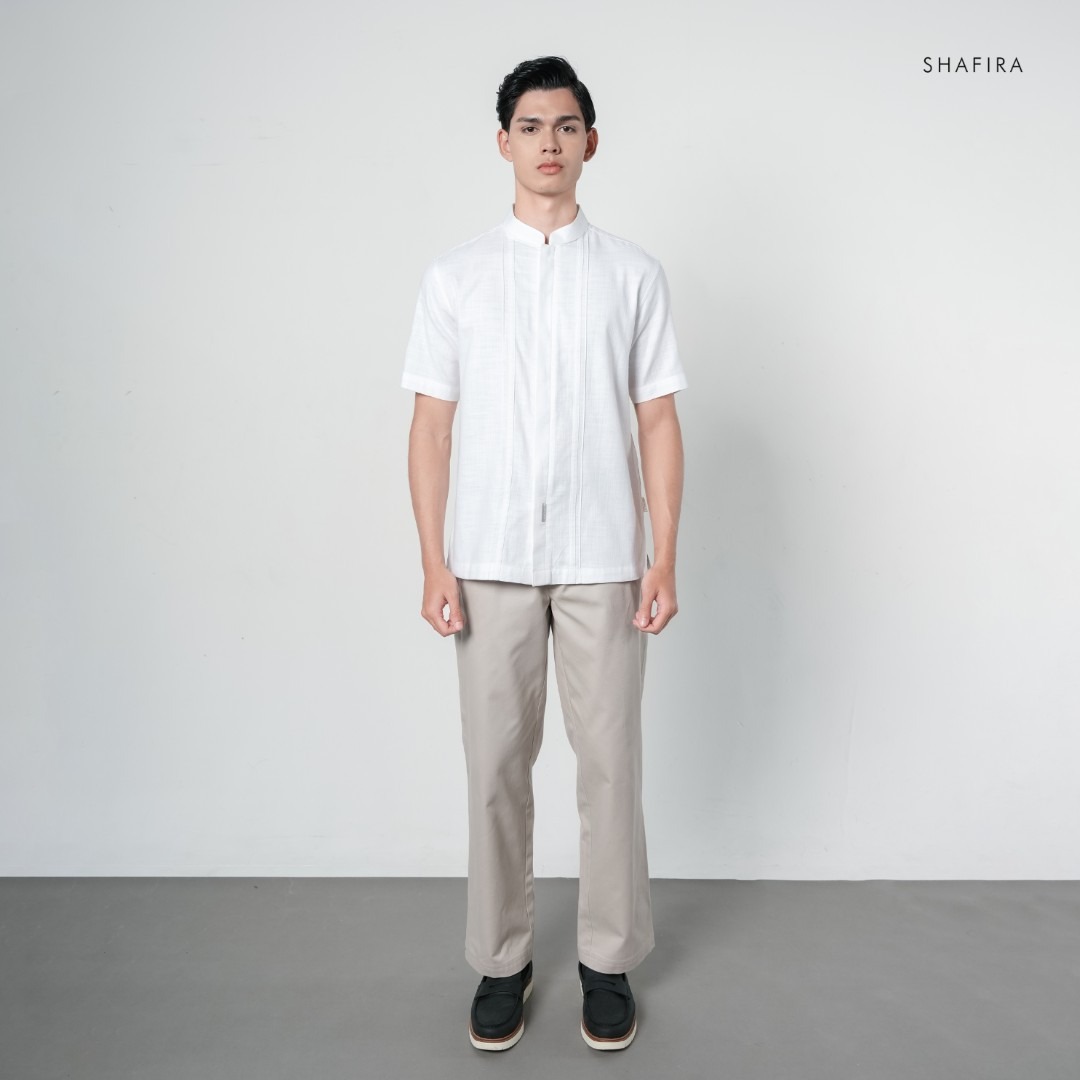 Shafira | Thavi Menswear | Linen With Binding Short Sleeve Shirt Pria Premium | Bahan Linen Dyed